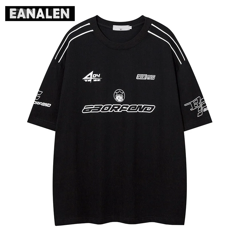 

Vintage Geometric Alphabet Graphic T-shirt Men's Oversized Street Wear Boyfriend Style Harajuku Casual Motorcycle Racing T-shirt