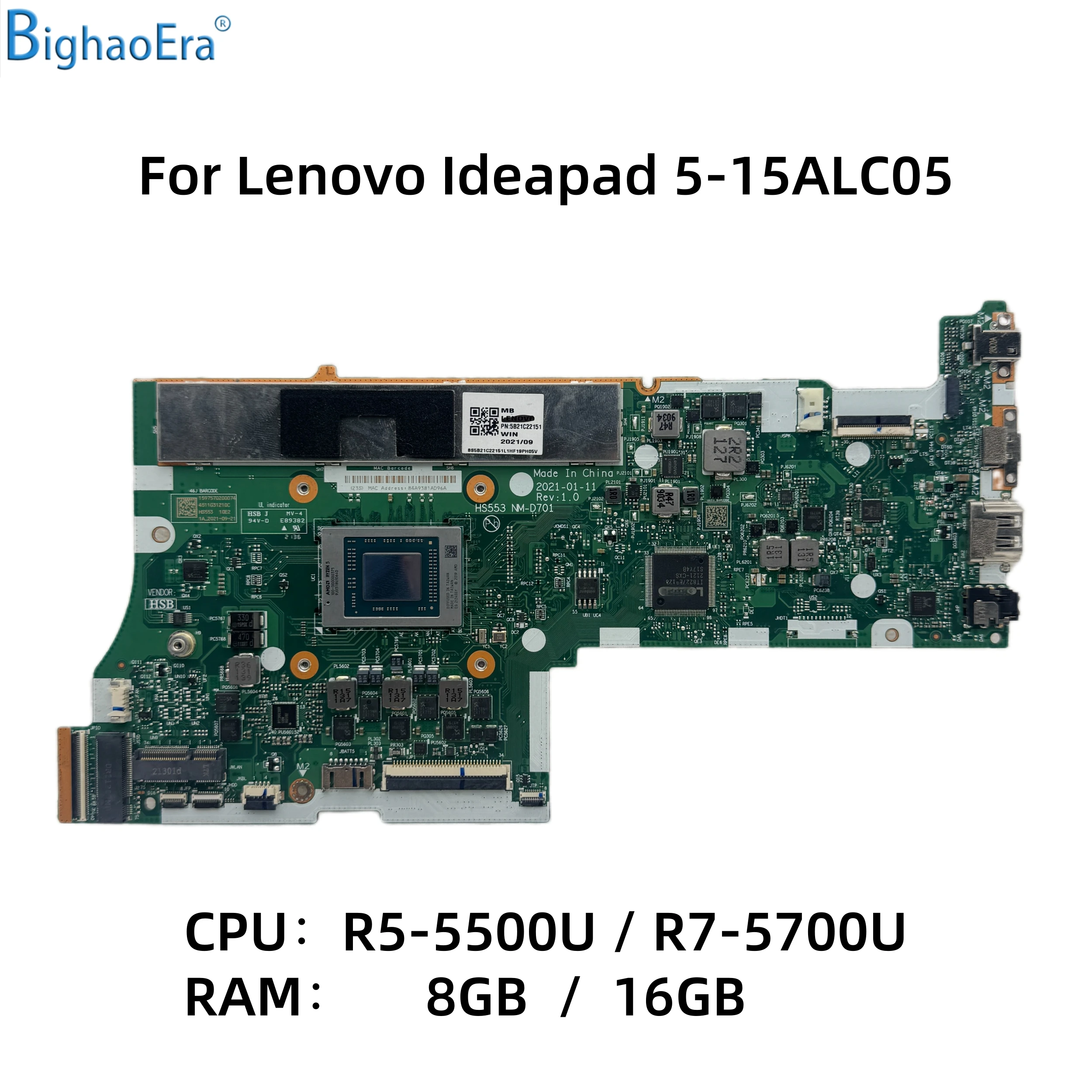 Hs553 NM-D701 para lenovo ideapad 5-15alc05 placa-mãe do portátil