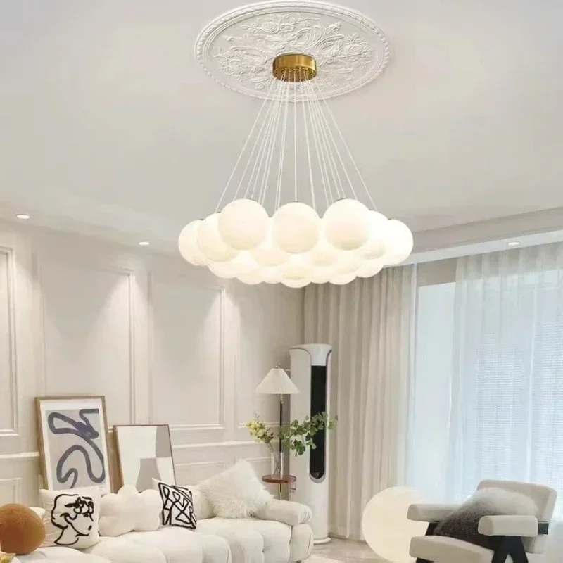 Modern LED Chandeliers Milk White Glass Ball Pendant Lamps Living Room Kitchen Restaurant Hotel Lustre E27 Home Lighting x2