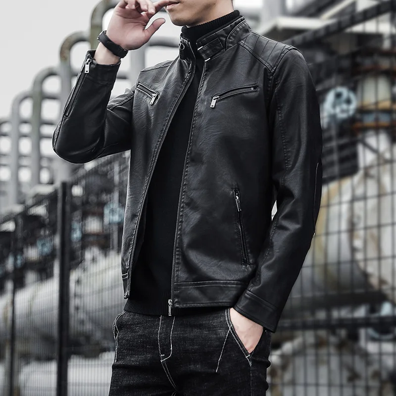 Spring Leather Jacket Men 2024 Version Trendy and Handsome Youth High-end Jacket Leather Men Spring and Autumn Men