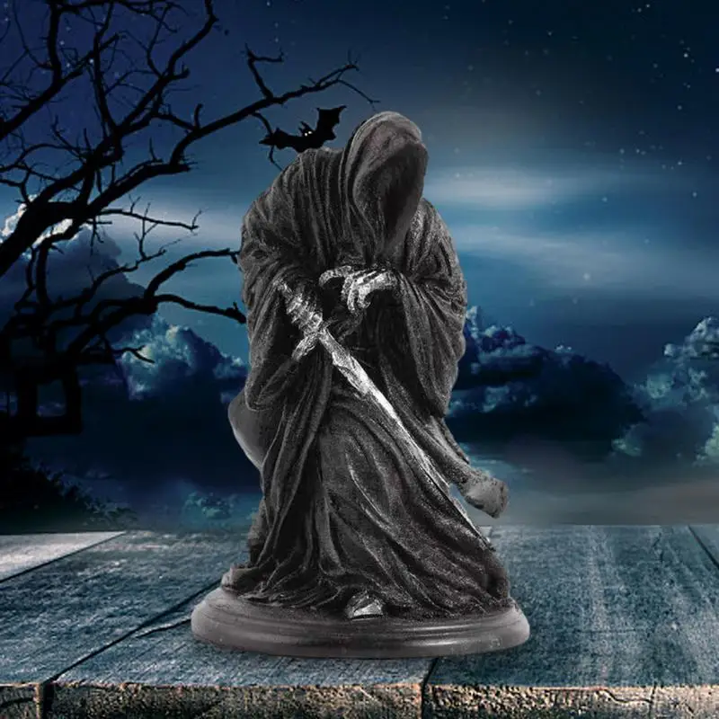 Grim Reaper Decor Black Tunic Robe Statue Of Holy Death Santa Muerte Gothic Holding Scythe Black Robe Standing Figurines images - 6