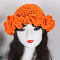 Handmade Knitting Pullover Hat Muli-color Lace Lotus Leaf Edge Woolen Hat Fashioable Street Style Hip-hop Hat 2