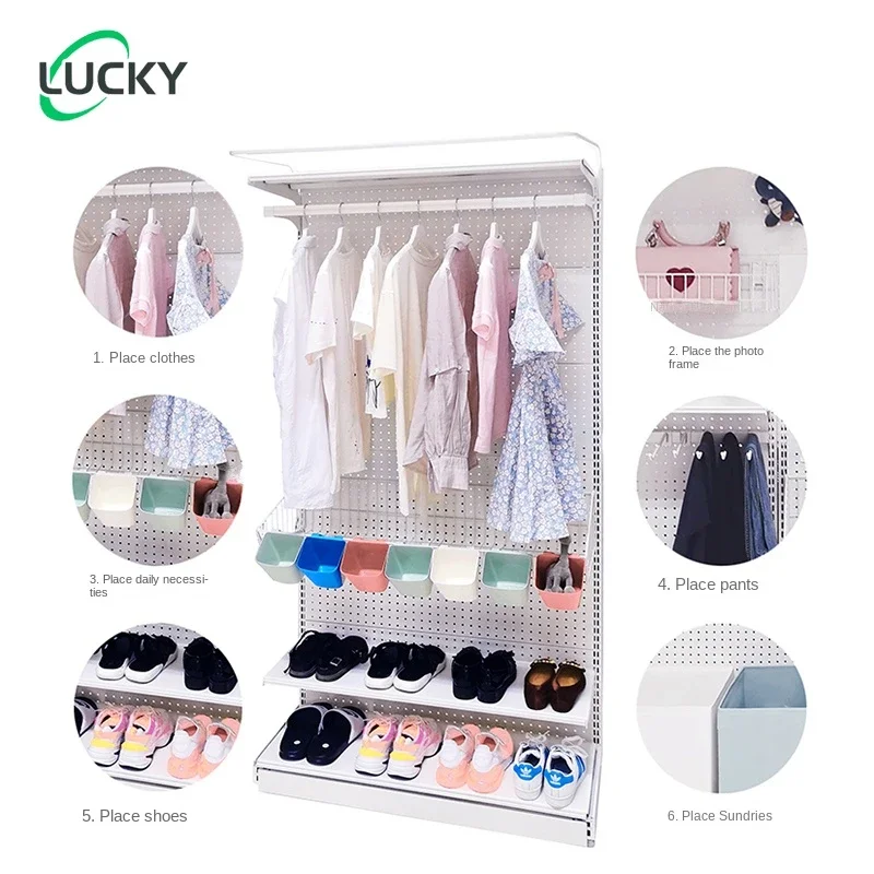 Cloth rack pegboard display wardrobe cabinet for apartment bedroom