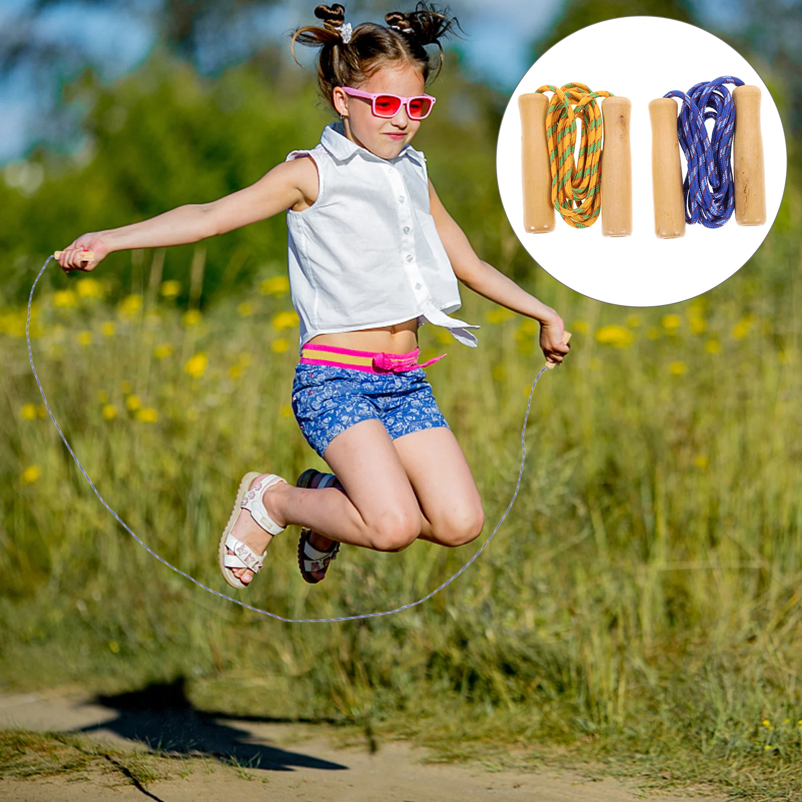 2pcs Toys Wood Jump Rope Exercise Rope Kid Wooden Handle Skipping Jumping Child Skipping Exercise Training Weight Loss Tool
