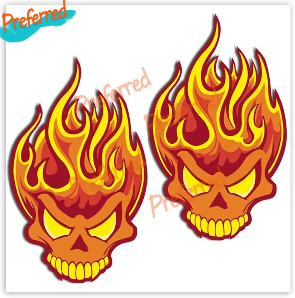 

Виниловые наклейки на автомобиль, наклейки в виде черепа, пламени, огня, ужаса, для автомобиля, мотоцикла, велосипеда, шлема, окна, двери, набор из 2 шт. 10x6 см