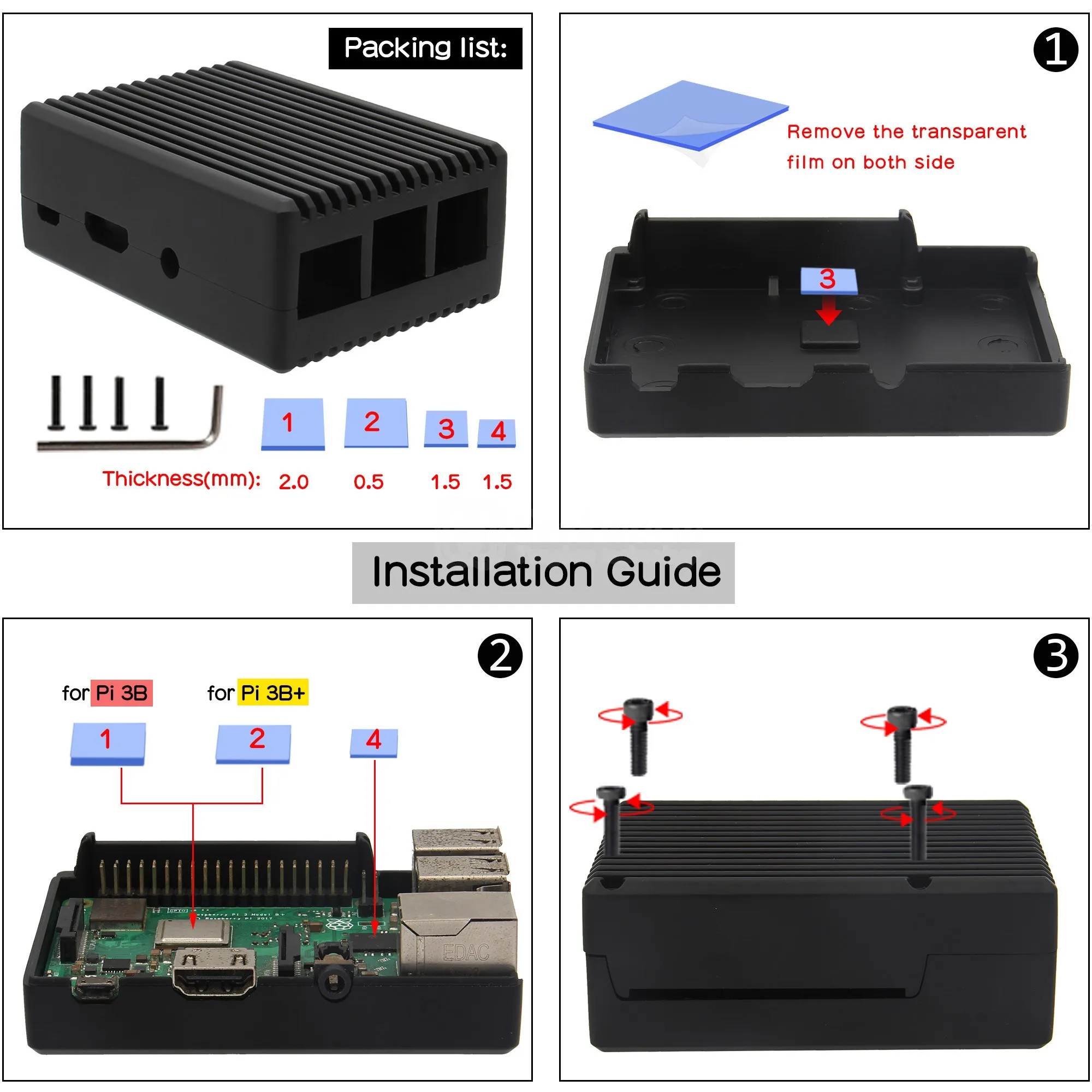 Boîtier Raspberry Pi 3, boîtier de refroidissement passif en alliage  d'aluminium Pi 3B pour Raspberry Pi 3 modèle B Plus / 3B - AliExpress