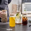 480ml Glass Cup With Lid and Straw Transparent Bubble Tea Cup Juice Glass Beer Can Milk Mocha Cups Breakfast Mug Drinkware 3