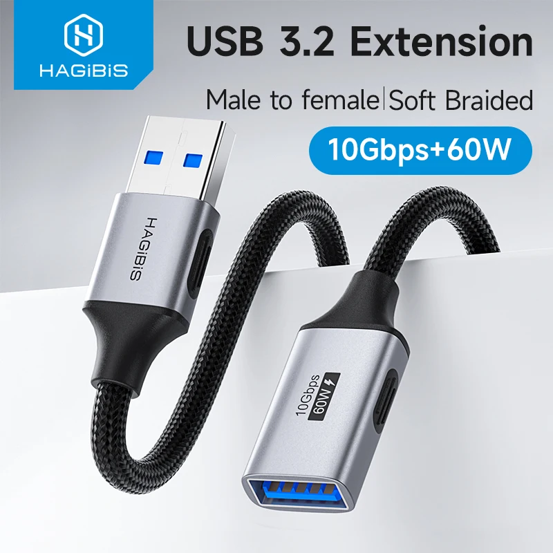 Hagibis USB Extension Cable USB 3.2 Male to Female Braided High Speed Extender Cord for Keyboard Mouse Printer Flash Drive PC