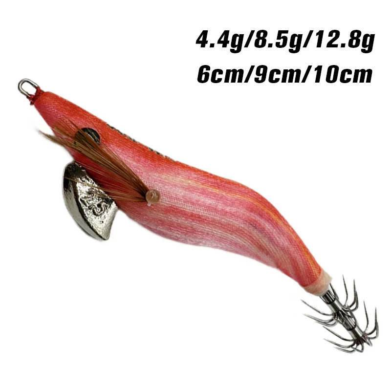 Squid Jig Octopus Egi Fishing Lures 12.8g Luminous Wooden Shrimp Fishing Lures Artificial Squid Hook Jig Bait with Sound Beads