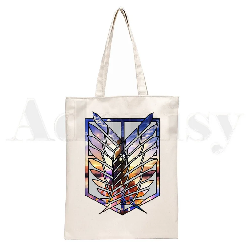 

Shingeki No Kyojin Attack on Titan Survey Corps Print Reusable Shopping Women Canvas Tote Bags Eco Shopper Shoulder Bags