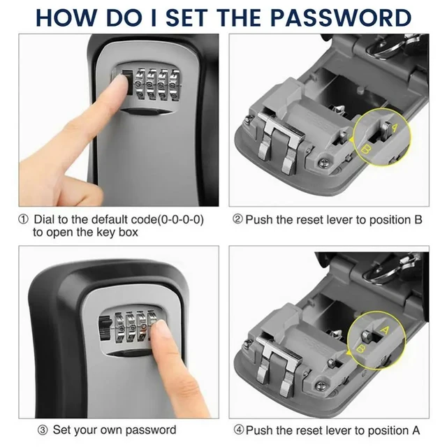 Wall Mount Key Lock Box 4 Digit Password Code Security Lock No Key for Home Office Key Safe Secret Storage Box Organizer 4