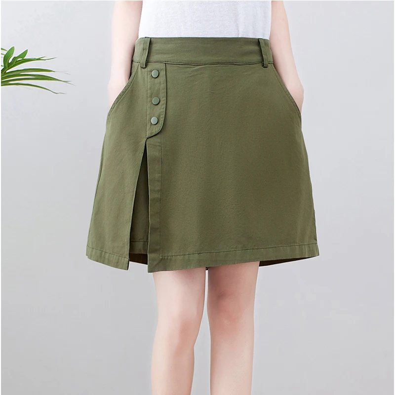 

Casual Streetwear Wide Leg Loose Summer Skirt Shorts Women Yellow Army Green Black Short Femme Pants Side Slit Bermuda Shorts