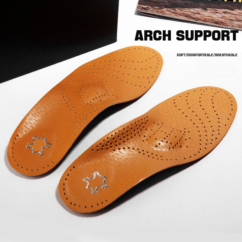 1 Paar voll- und halb orthopädische Einlegesohlen für Schuhe, Fußgewölbeunterstützung, Einlegesohlen für Füße, Plantarfasziitis, Schuhpolster, hochwertige Komforteinsätze aus Rindsleder – Detail 1