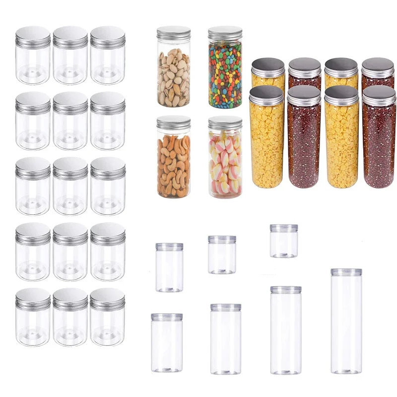 1Pcs Empty 100ml-420ml Clear Plastic Jars W/ Lids Refillable Straight Cylinders Jar Containers for Dry cargo Nuts Peanuts Candy