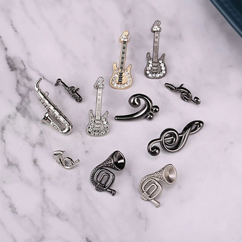 Fashion Musical Note Brooch Shirt Suit Collar Lapel Pins Violin Guitar Saxophone Orchestra Badges Jewelry Gifts for Women Men |