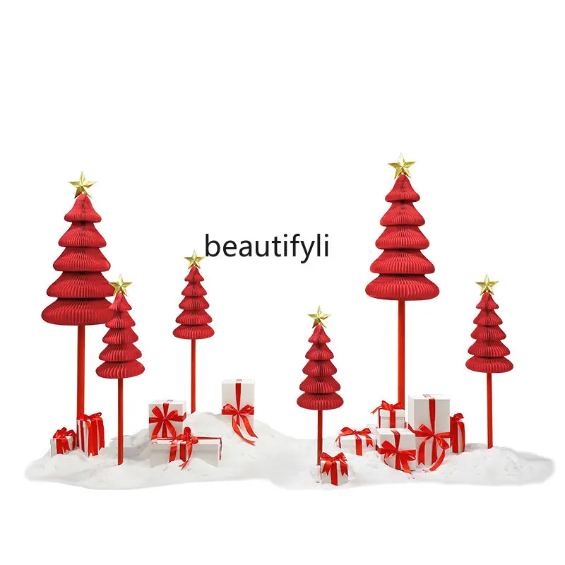 

zq Mall and Shop Christmas DP Point Beauty Scene Layout Red Christmas Tree Show Window Decoration Props