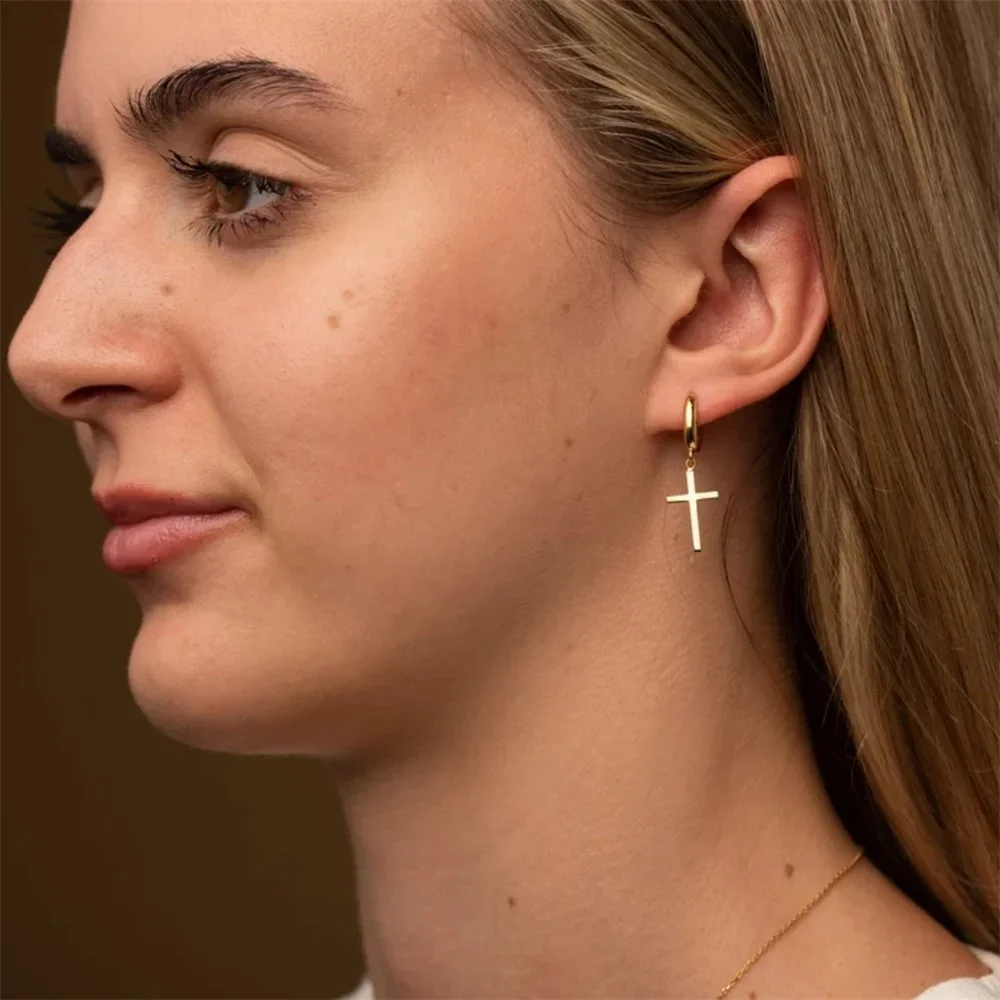 

Vintage Christian Cross Earrings Gothic Woman Stainless Steel Cross Drop Earrings Girls Punk Party Accessories Religious Jewelry