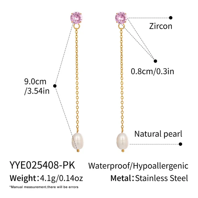 c.citybeauty – boucles d'oreilles élégantes en perles naturelles pour femmes, longue chaîne, en acier inoxydable plaqué or 18 carats, bijoux quotidiens