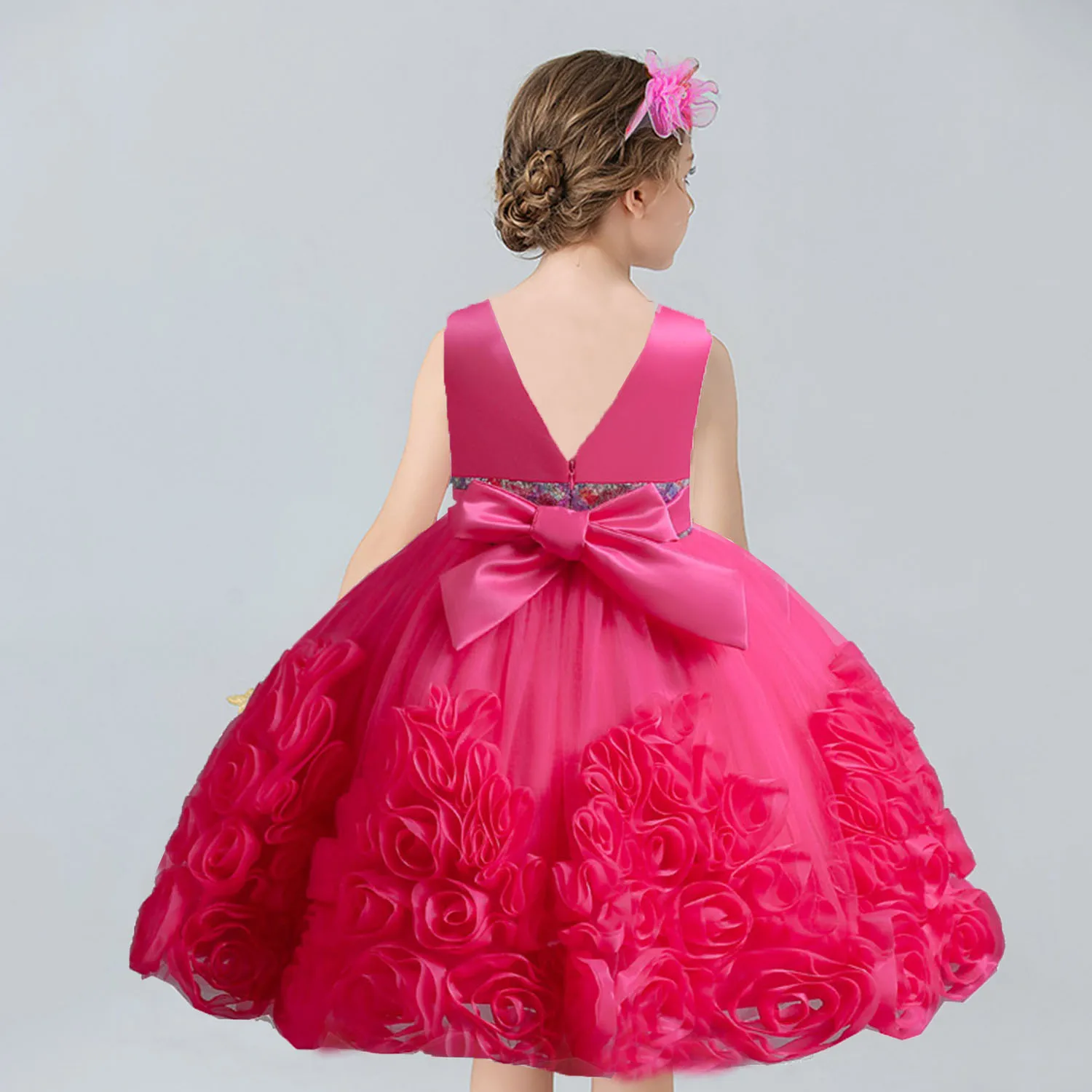 AmyStylish Little Big Girls 2-10 Years Big Flower Flower Girl Birthday Pageant Party Holiday Dress