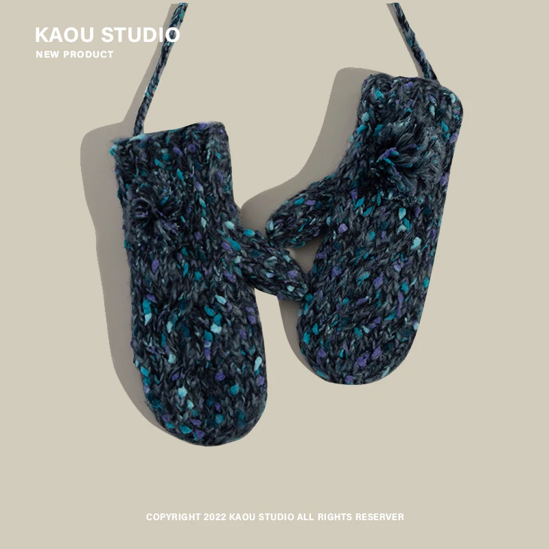 

Fleece Lined Padded Warm Keeping Winter Gloves Women's Mixed-Color Wool Halter Gloves