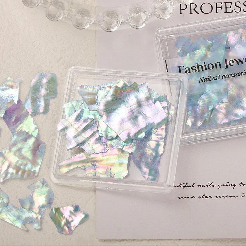 Ultradünne große natürliche Abalone-Unregelmäßige Aurora-Muschelscheiben, Nagelkunst-Dekorationen, DIY-Maniküre-Zubehör, 1 Box – Detail 6