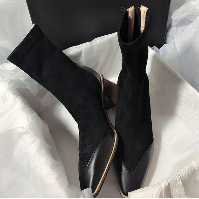 2023 New Pointed Women's Ankle Boots Fashion Square High Heels Elegant Fashion Women's Short Boots Comfort Casual Women's Boots