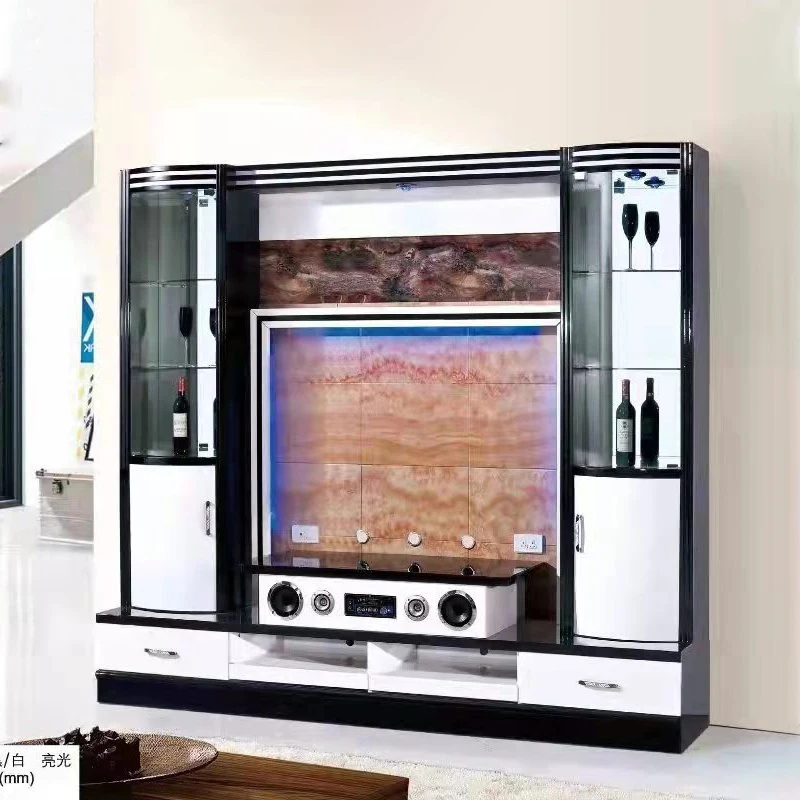 Modern Luxury Living Room Led Wall Unit Tv Cabinet Home Furniture New Design White Solid Wood Storage Display Rack Tv Stand