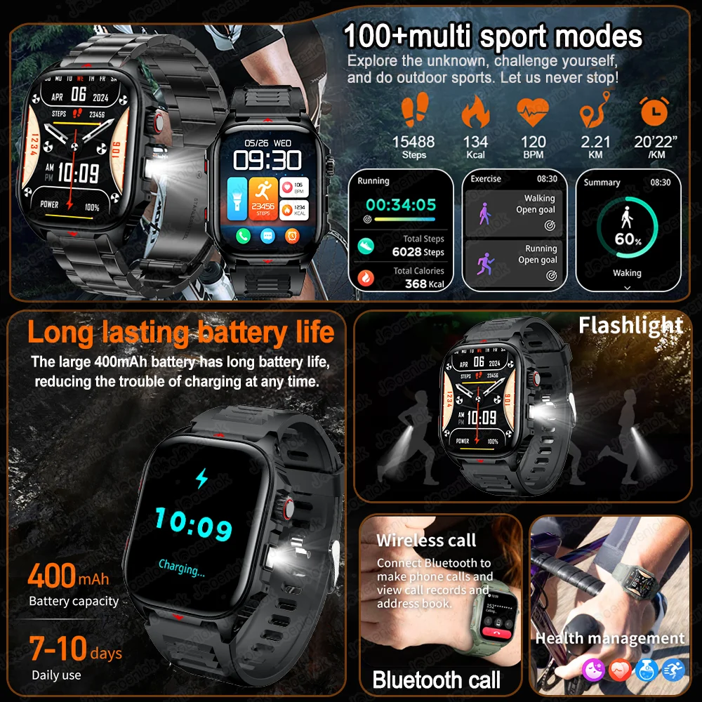 2025 New Smartwatch with LED Lights Men's 100+ Sports Mode Healthy Waterproof Sports Watch Women's Bluetooth Call Smart Watch
