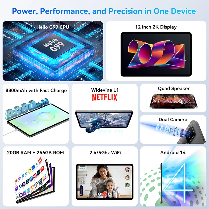 Headwolf HPad6 Tablet Android 14 Octa-core CPU G99 8GB(+12GB ) Ram 256GB UFS2.2 Tablet PC Support Widevine L1 Netflix  8800 mAh 2