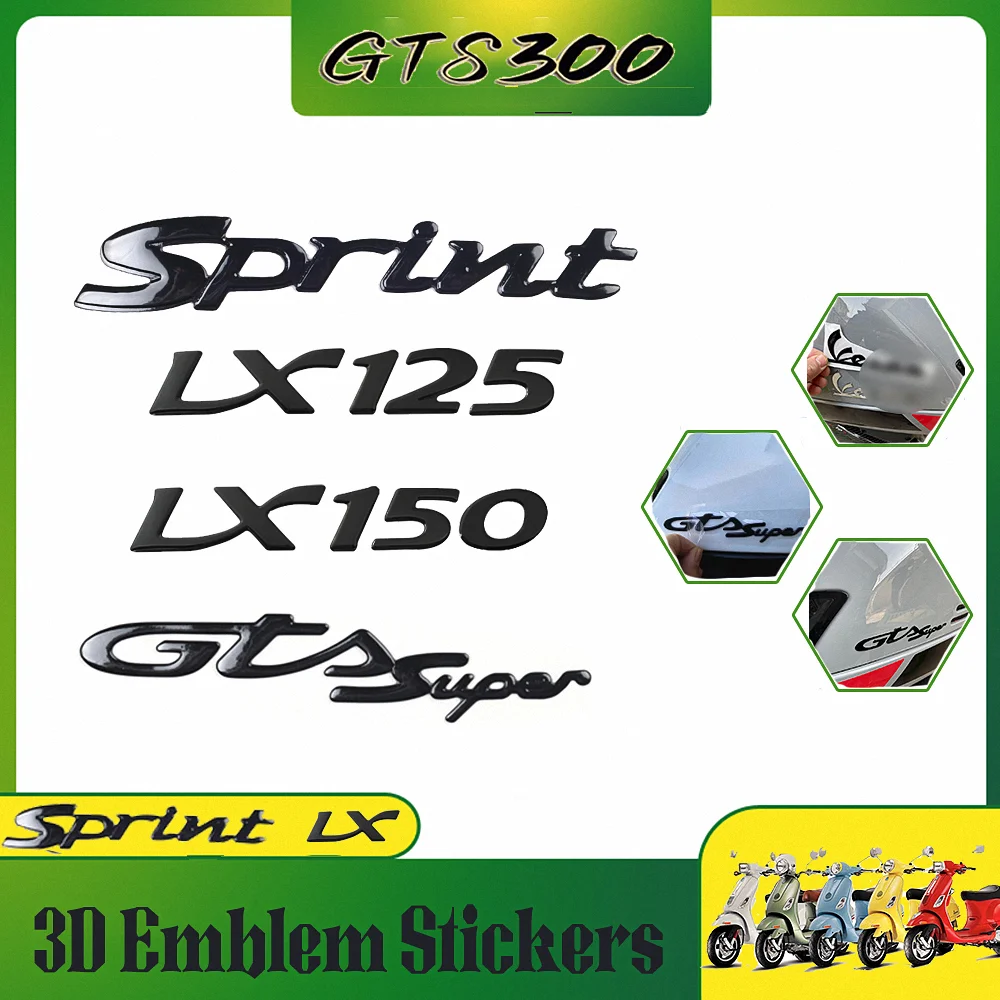 Motorcycle Accessories Helmet Exhaust parts 3D Black Retro Sticker For Vespa PX LX GTS Sprint Spring 300 250 200 150 125 50 2023