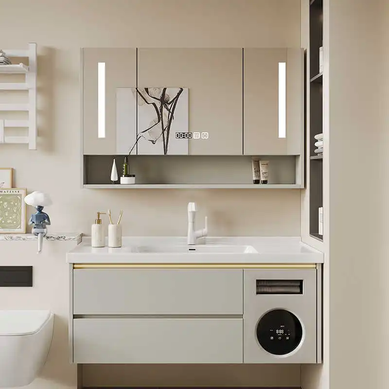 2025 New Modern Minimalist Intelligent Bathroom Vanity Cabinet Built-in Washing Drying Machine Includes Mirror Wash Basin Y2452 2