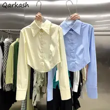  Shirts Women Summer Slim New Korean Style Crop Tops Design Female Student Fashion Clothes Mujer 2021 Casual Pure Single Breasted 