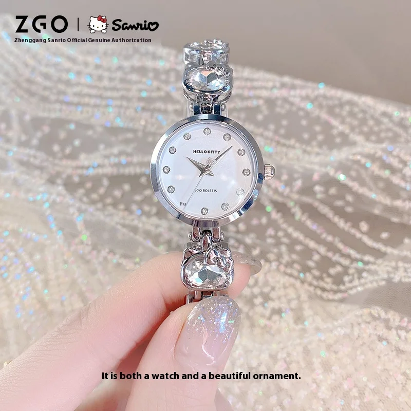 산리오 헬로 키티 시계 여성용 세트, 워터 다이아몬드, 고등학교 방수 패션 팔찌 시계, 어린이 생일 선물 장난감, 