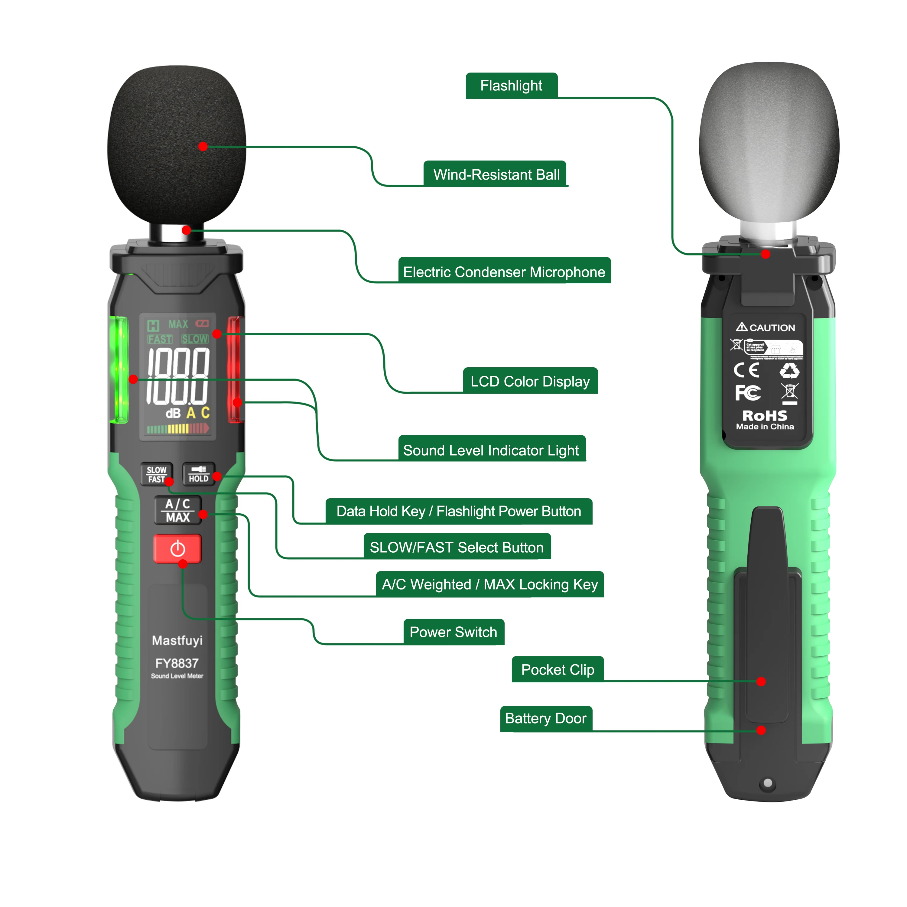 MASTFUYI Professional Digital Sound Level Meter, 30-130dB Range, High-Precision Noise Measuring Instrument for Audio Analysis 3