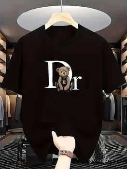 Sleeve Round Neck Casual Attire Playful Teddy Print Summer Casual Graphic T-Shirt Geometric Print  Aesthetic Clothes 1