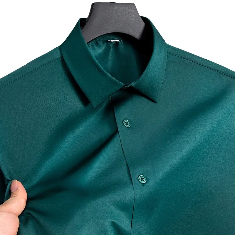 Summer Shirt Men's Wrinkle Resistant Ice Silk Casual Shirt