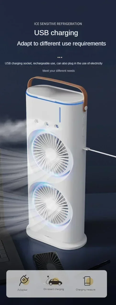 Mini Electric Fan with Spray Cooling Function Portable Air Conditioning Fan with LED Light