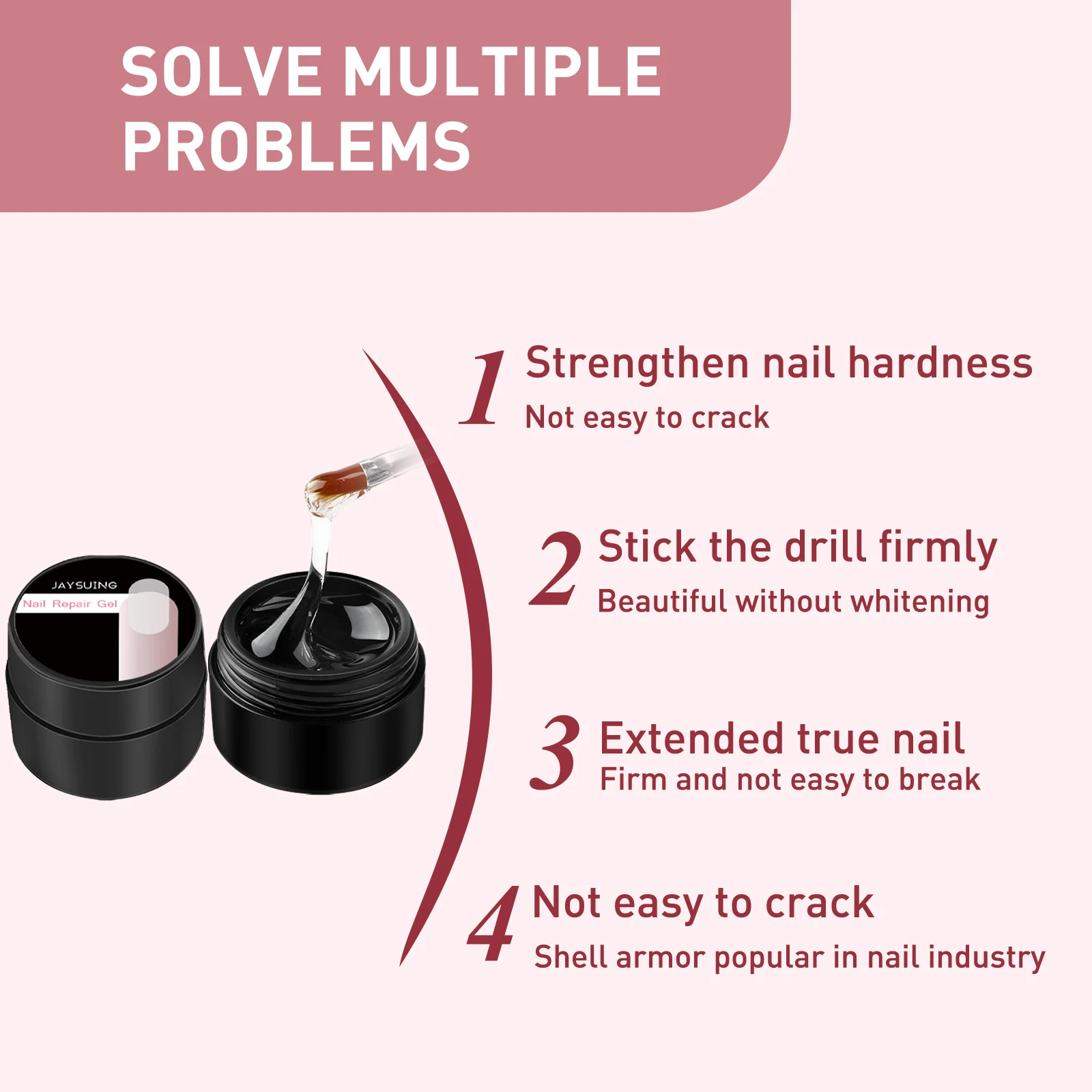 Solid Nail Glue Gel Strong Adhesive Nail Extension Silk Fiberglass Non-woven Cracked Repair UV Gel Harmless for False Tips