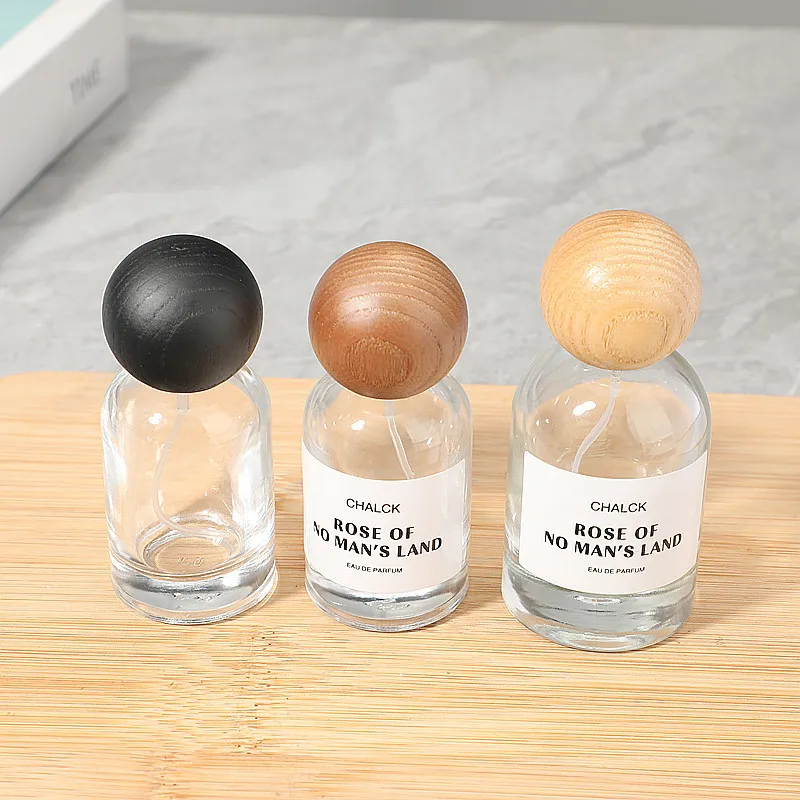Empty Glass Perfume Spray Bottle With Wooden Lid Refillable_voghion.com