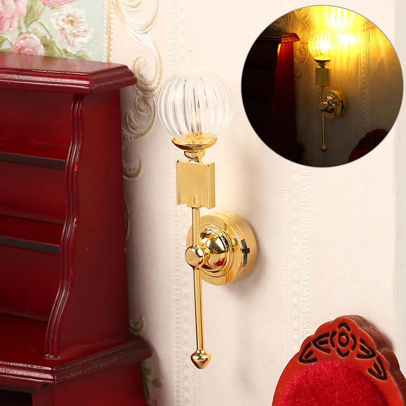 

1:12 Dollhouse Miniature LED Lamp Round Head Glass Shade Wall Lamp Lighting Home Furniture Decor Toy Doll House Accessories