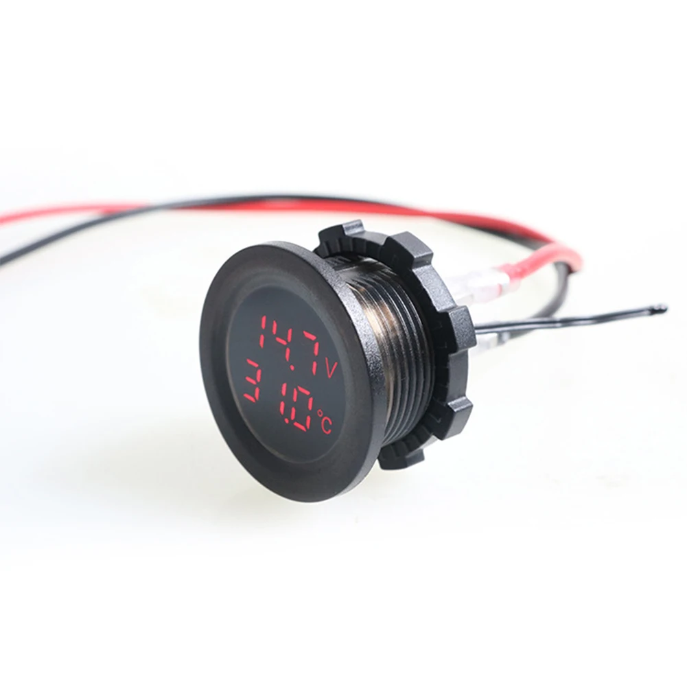 

12-24V Car Round Temperature Voltmeter Auto Voltage Test Display Digital Measurement for Car Motorcycle Boat Yacht Instrument