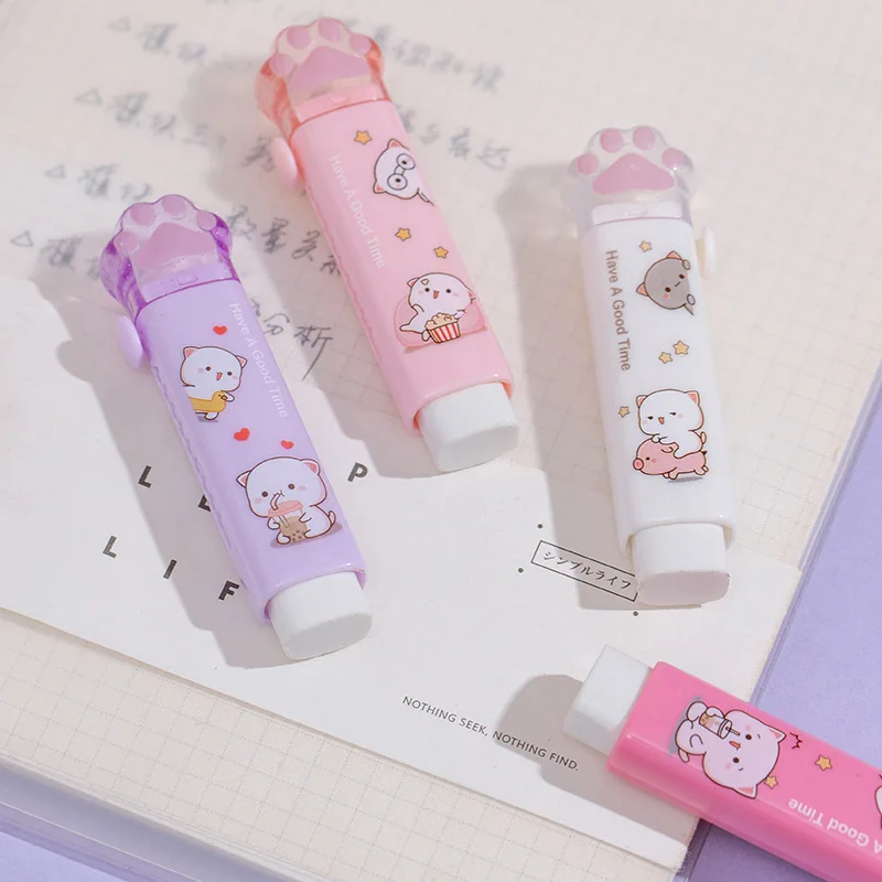 Peach Cat Retractable Eraser Korean Stationery Pencil Rubber Refillable ...