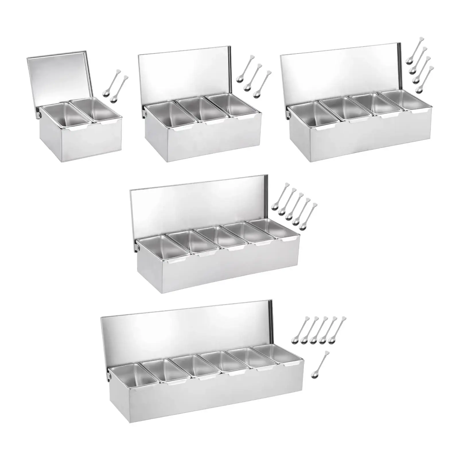 Stainless Steel Baking Tool Storage Container Multi Compartments Seasoning Organizer Box for Bar Kitchen Restaurant Home