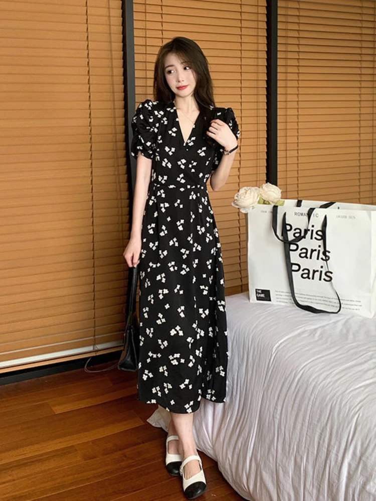 

2022 Autumn New French Fairy Skirt Summer New Chiffon Floral Dress dress for women sexy dress robe de soirée orange