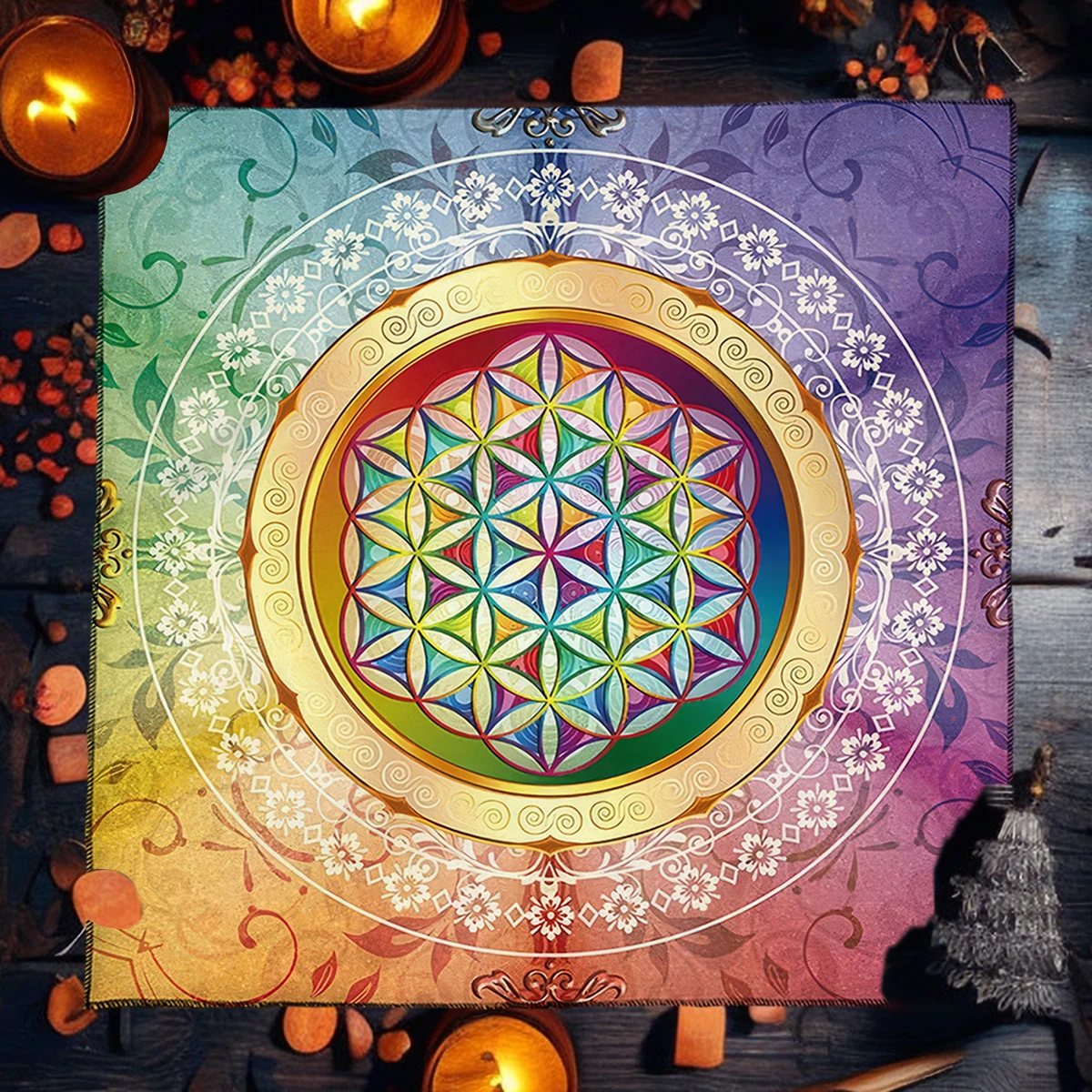 Mandala Flower of Life Altar Cloth Tarot Table Cloth Colorful  Tarot Table Cover For Witchcraft Astrology Oracle Card Readings 6