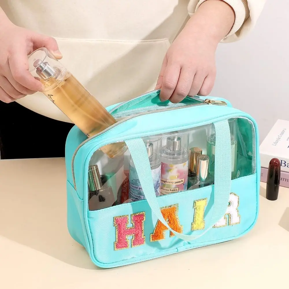 Chenille Letter Patch Snack Bags PVC Zipper Clear Bag Plush Cosmetic Bag