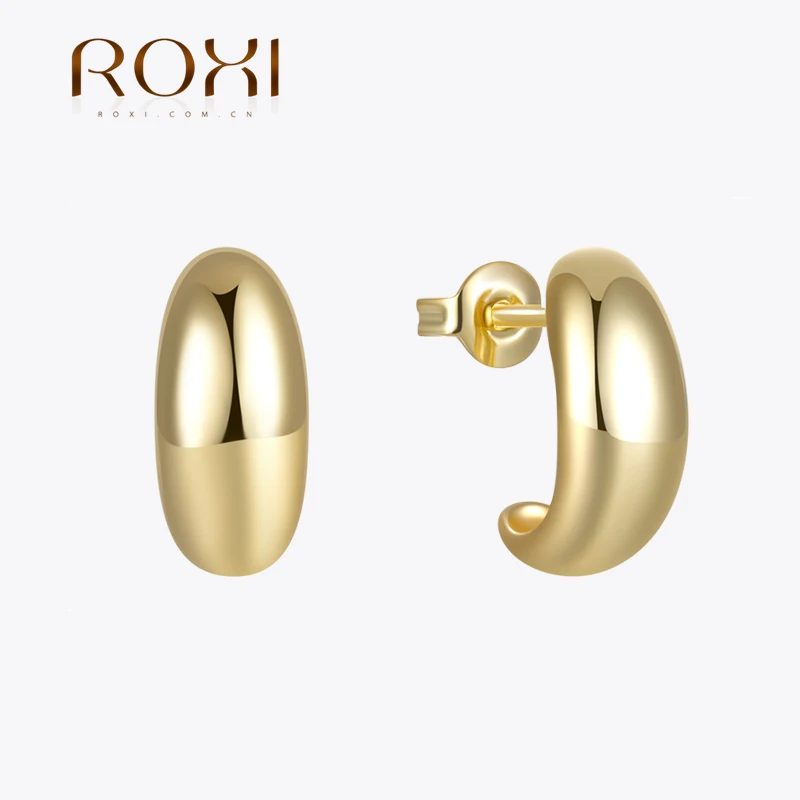 

ROXI S925 Sterling Silver Smooth Large Moon Shape Stud Earrings For Women Punk Trend Party Street piercing jewelry pendientes