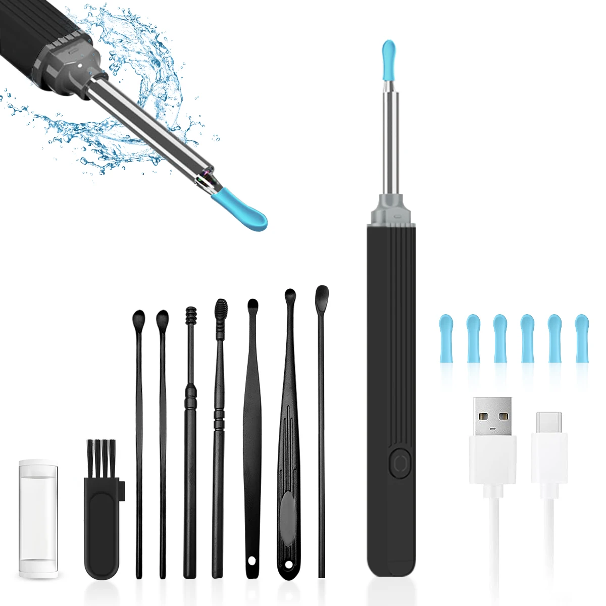 Інструмент для видалення вушної сірки з 8-комплектом вушної сірки - очищувач вушних каналів із камерою 1080P Набір для чищення вух із 5 ложками для вух