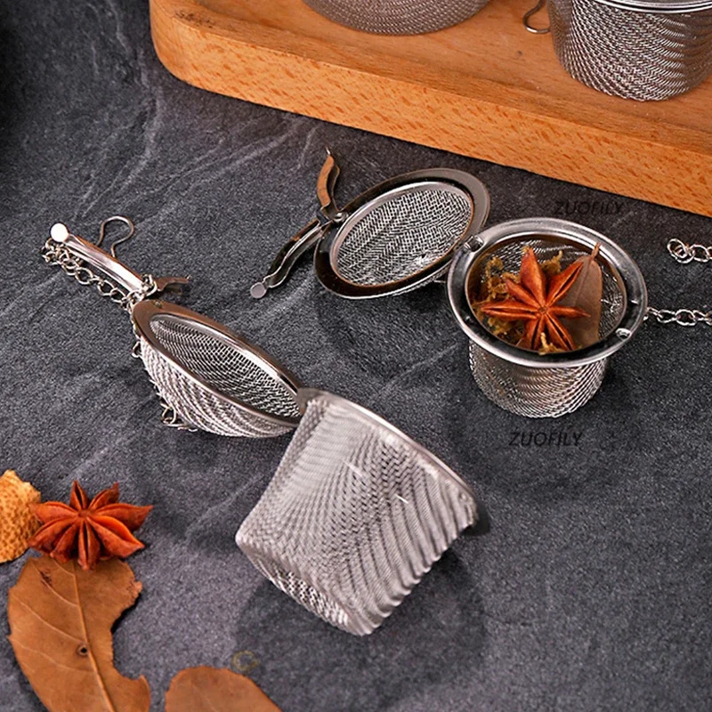 304 Stainless Steel Tea Coffee Stew Spice Soup Herbal Sieve Infuser Reusable Seasoning Bag Ball Kitchen Filter Sachet with Chain