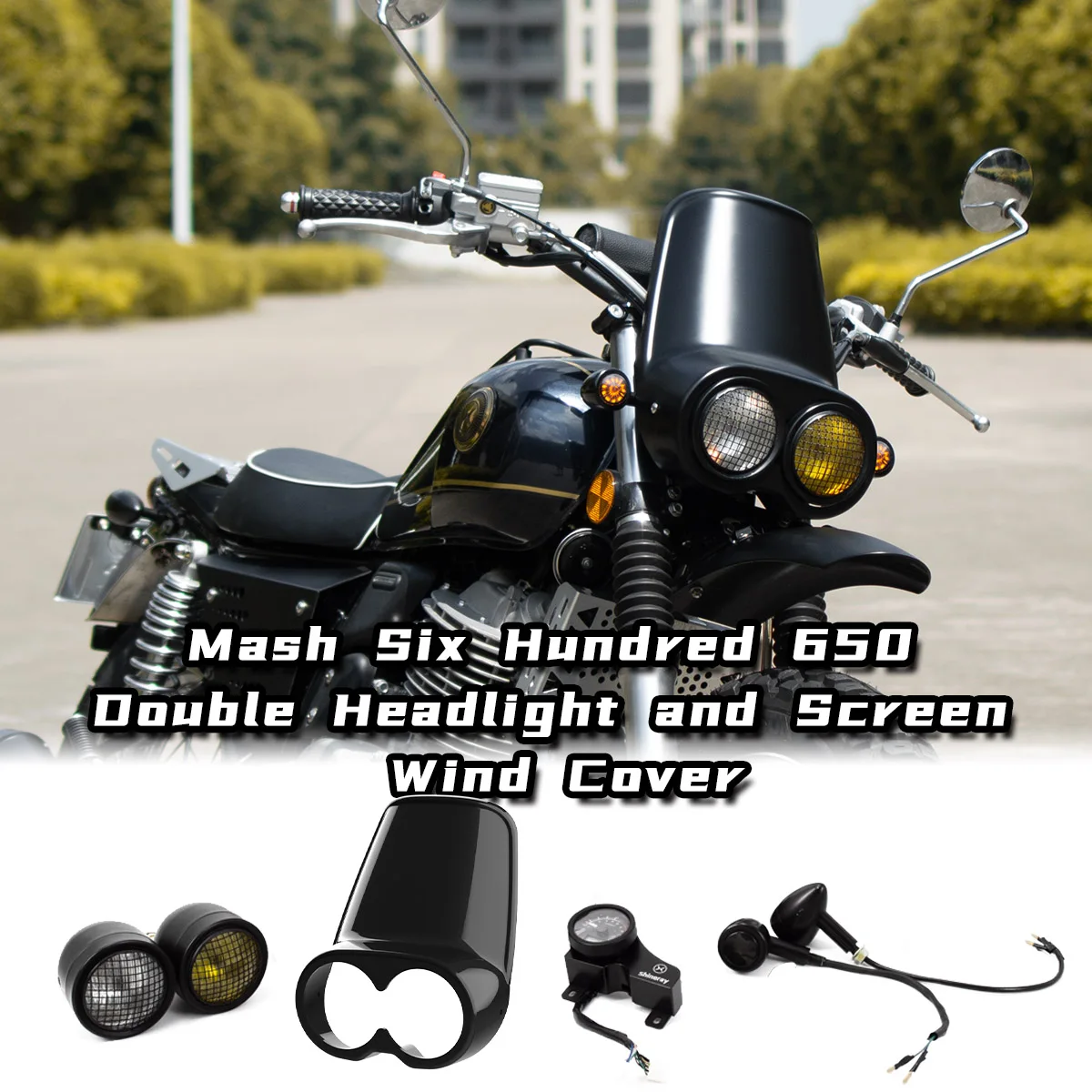 Mash Six Hundred 650 Motorcycle Round 35W Halogen Bulb Headlight Windscreen Cover ABS Plastic Screen Fairing Windshield